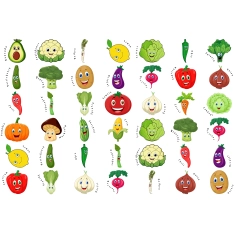 Vegetable Cartoon Sticker Sheet | 42 Fun Veggie Character Labels | Kids Learning Stickers